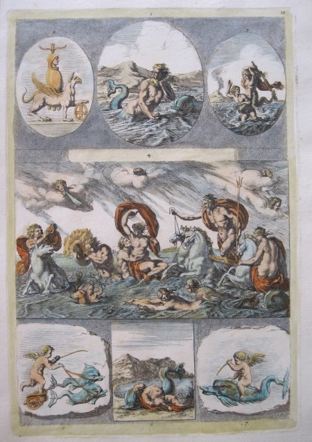 Escenas mitológica del Dios romano Neptuno, 1679. Sandrart