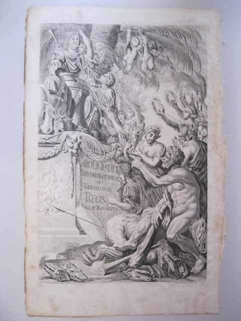 Frontispicio del libro sobre la vida y obra de Gustavo X de Suecia, 1729.Pufendorf/Boulanger