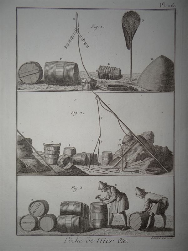 Pesca de mar.Captura de peces y almacenamiento en barriles, 1793.Panckoucke/Bernard