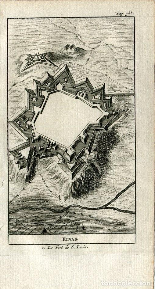 Mapa y plano del fuerte de Santa Lucía en Elvas (Portugal, 1707. Pieter Van der Aa