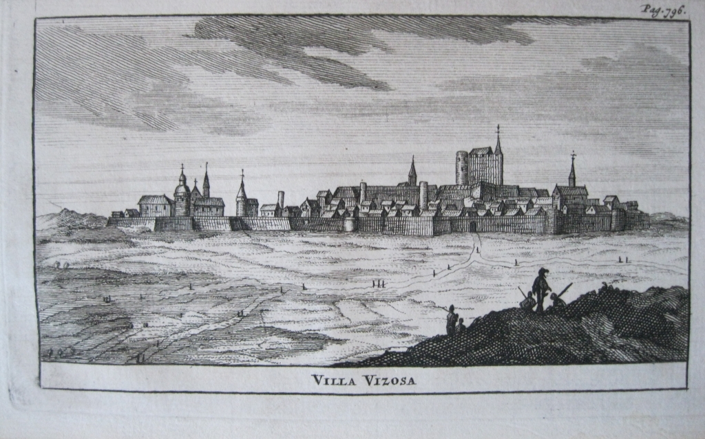 Vistas de la ciudad de Villa Viçiosa, Évora, Alemtejo, Portugal, 1707. Pieter Van der Aa