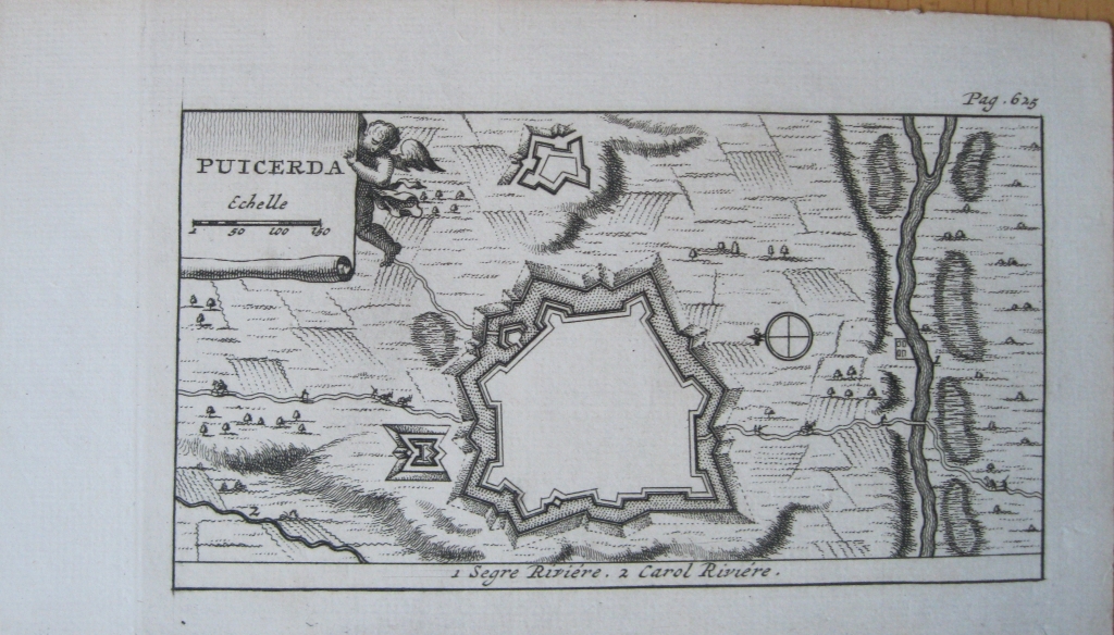 Plano de la ciudad de Puigcerdá, Gerona, Cataluña (España), 1707. Pieter Van der Aa