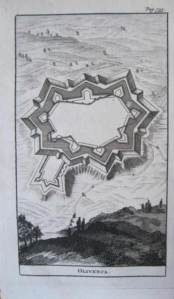 Plano y vista de la ciudad de Olivenza, Badajoz, España, 1707. Pieter Van der Aa
