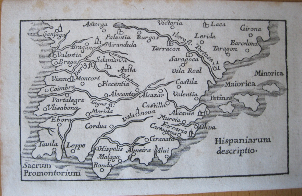 Antiguo mapa de España y Portugal, 1664. Bucelinus