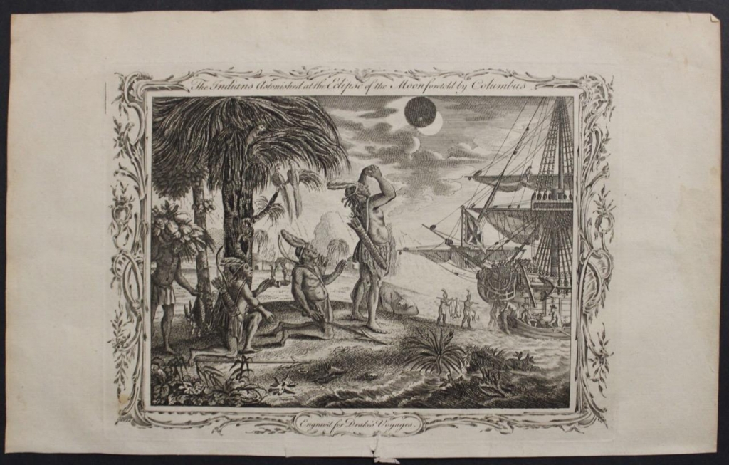 Cristobal Colón y el Eclipse lunar en el Caribe (América central), 1771. Cavendish Drake/Cooke