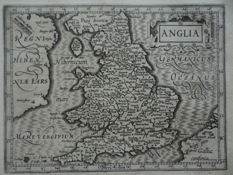 Mapa de Inglaterra (Reino Unido, Europa), 1609. Mercator/Hondius