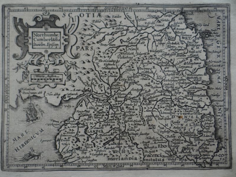 Mapa del Reino de Northumbria (Reino Unido, Europa)), 1609. Mercator/Hondius