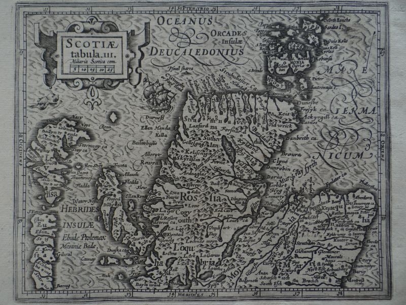 Mapa del norte de Escocia (Reino Unido, Europa), 1609. Mercator /Hondius