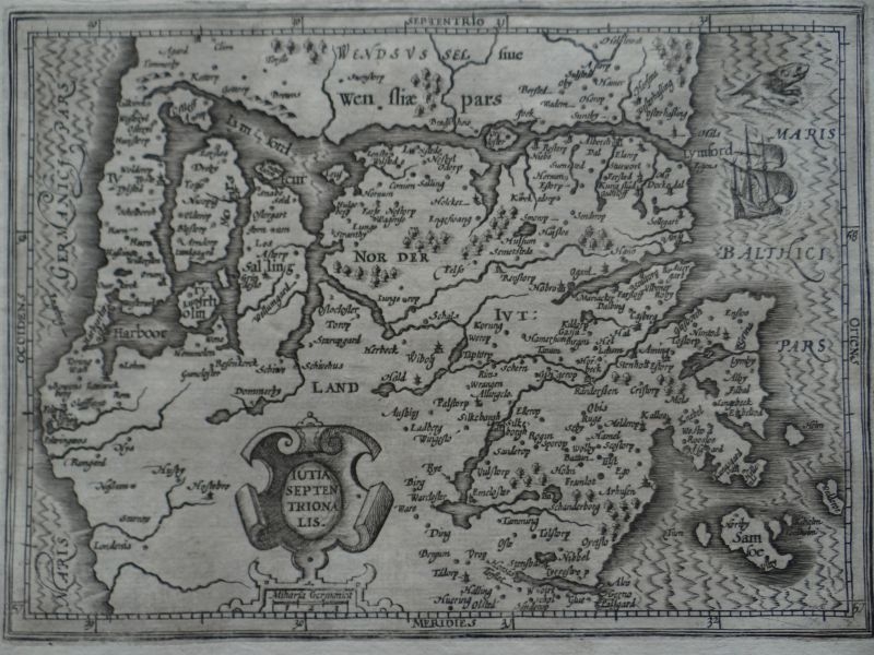 Mapa del centro de Dinamarca (Península de Jutlandia, Europa), 1609. Mercator /Hondius