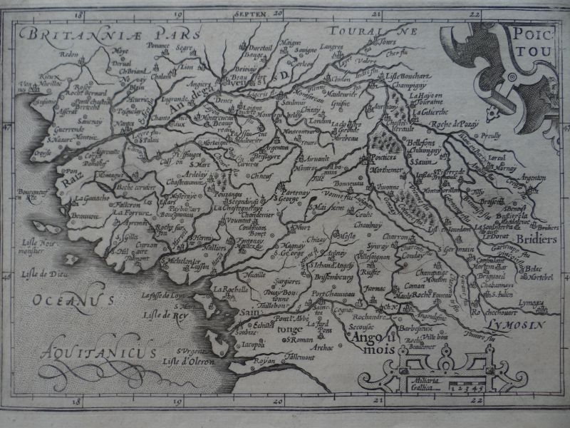 Mapa de la región de Poitou (Francia, Europa), 1609. Mercator/Hondius