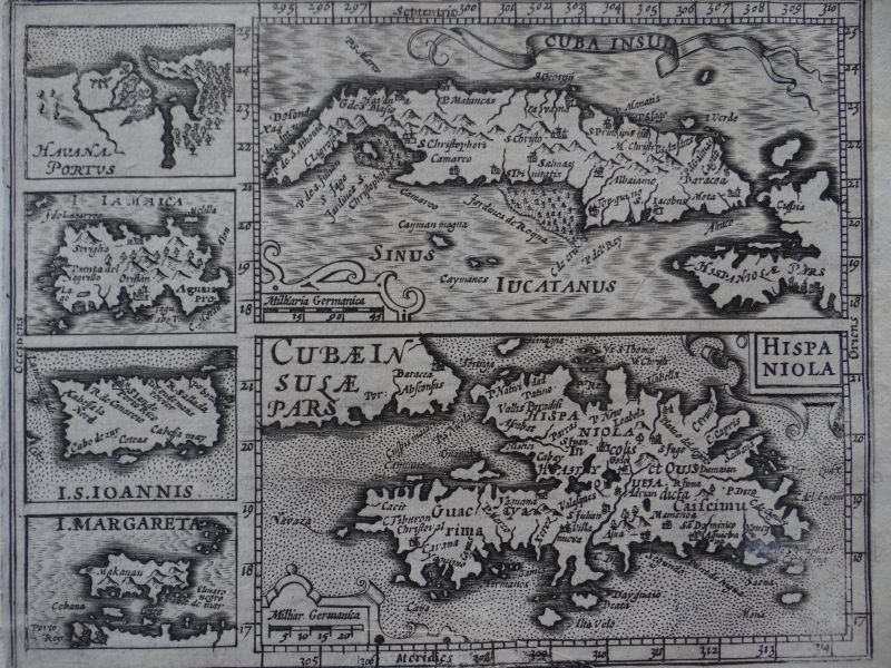 Antiguo mapa de Cuba, Santo Domingo, Jamaica y Antillas menores, 1609. Mercator/Hondius