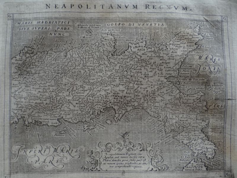 Mapa de antiguo Reino de  Nápoles y alrededores (Italia, Europa), 1620. Ptolomeo /Galignani