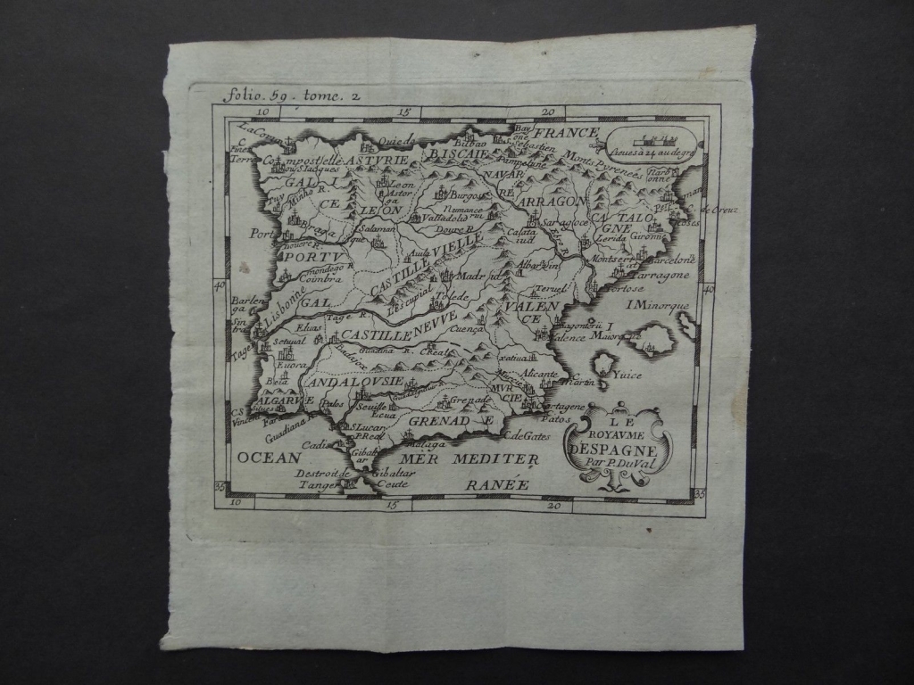 Mapa de España y Portugal, 1712. Pierre Duval