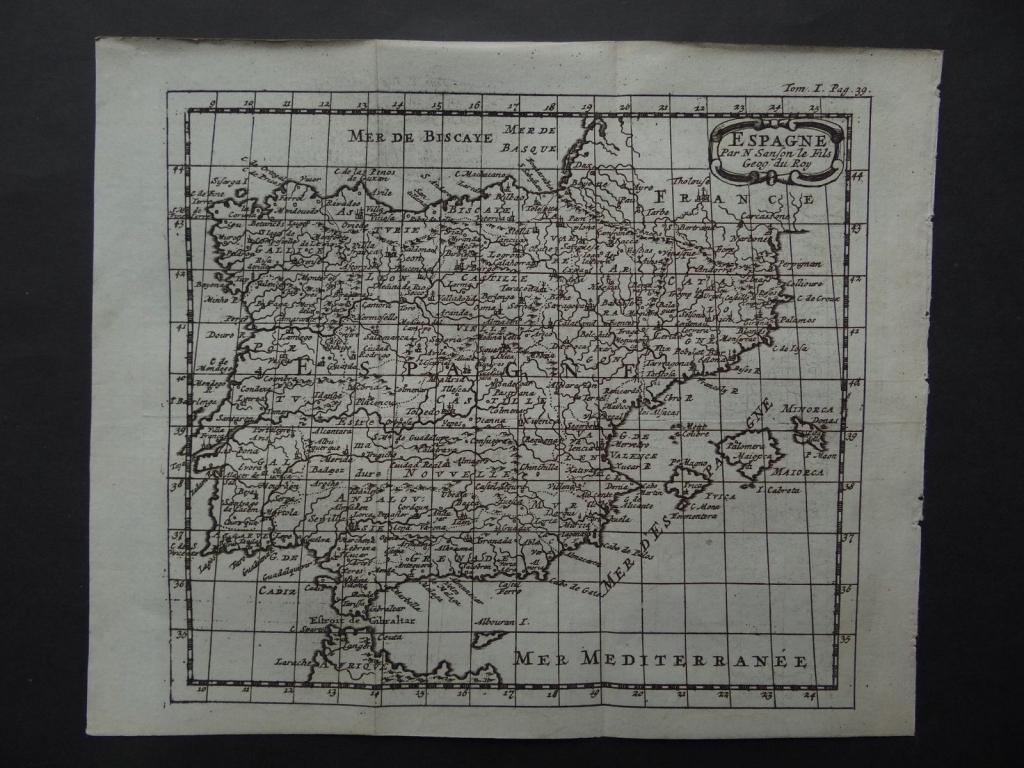 Mapa de España y Portugal, 1743. Sanson/Pufendorff y Bruzen de la Martiniere