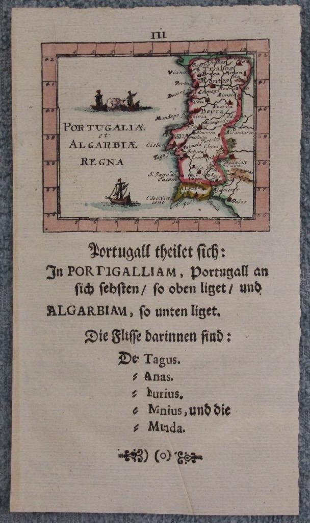 Mapa de Portugal (Europa), 1702. Müller/Andrea/Karsch/Bodeneher