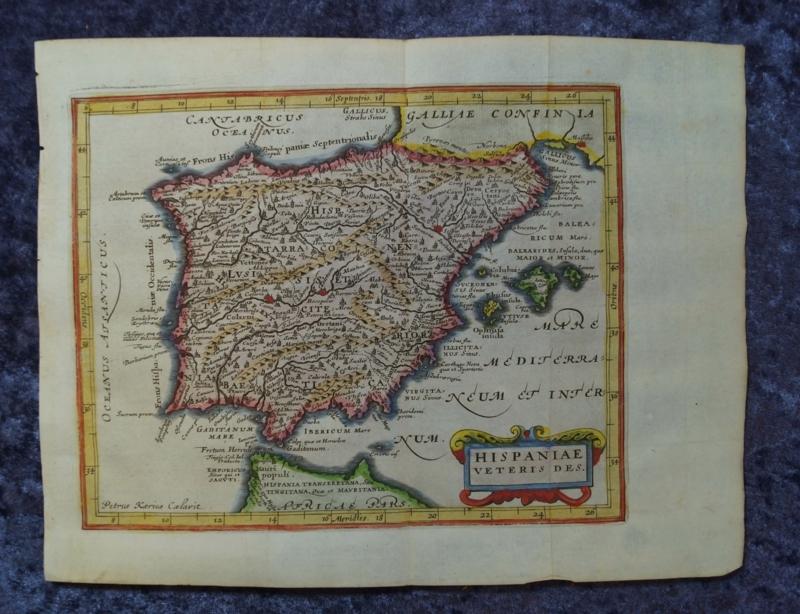 Mapa de España y Portugal antiguos, 1676. Kaerius/ Cluver/ Jansonius