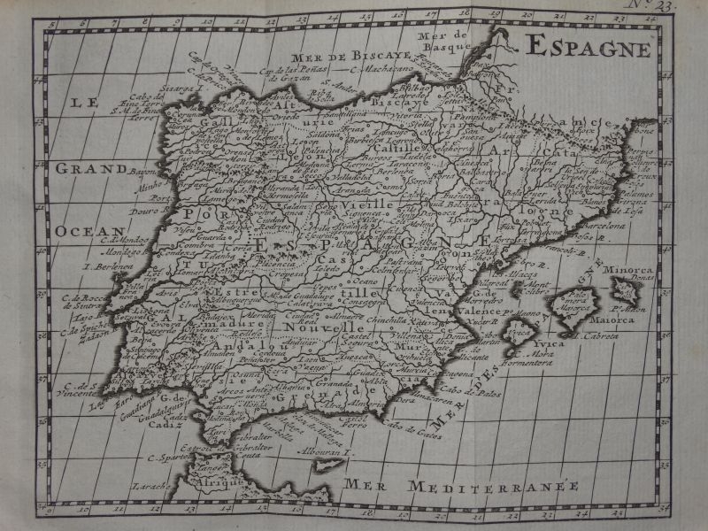 Mapa de España y Portugal, 1738. Bossuet