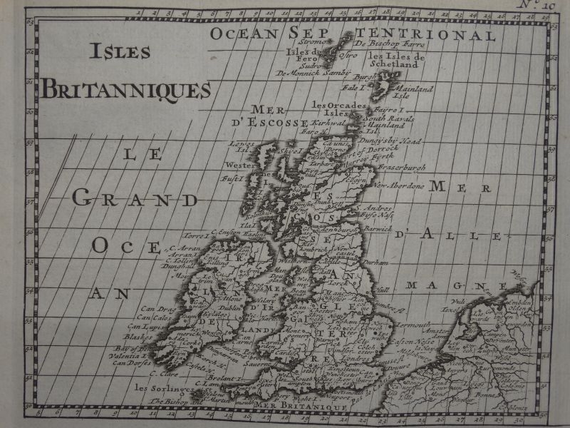 Mapa de Irlanda y Reino Unido (Europa), 1738. Bossuet