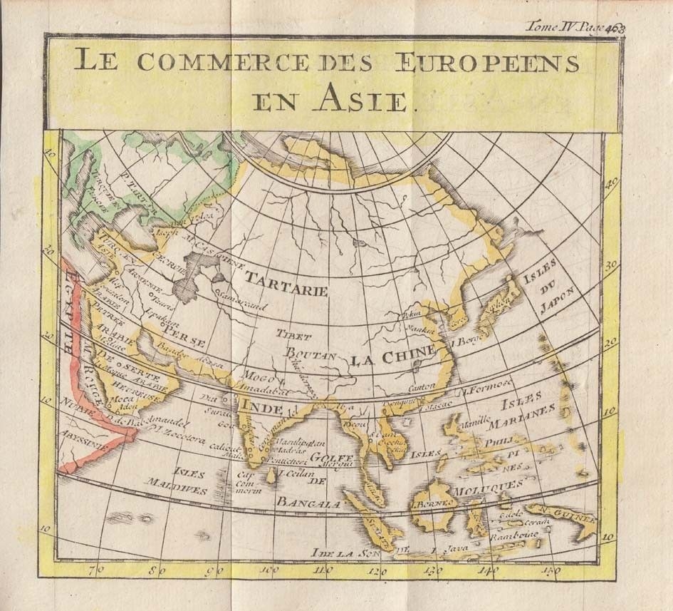 Antiguo mapa de Asia, 1739. Pluche