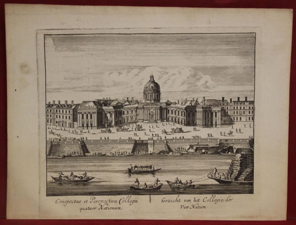 Vista del Colegio Cuatro Naciones de París ( Francia, Europa), 1750. Tirion