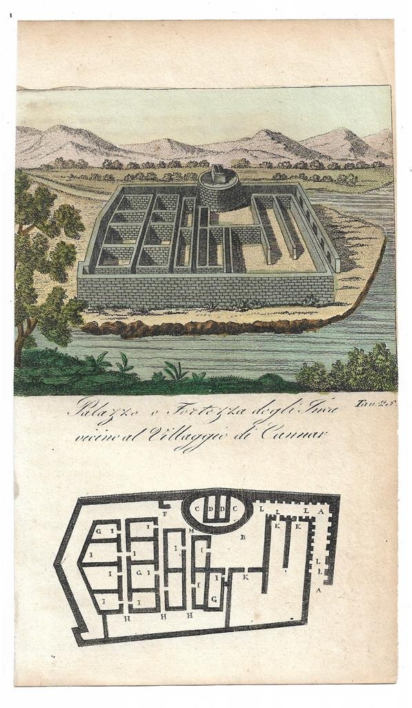 Vista y plano del palacio y fortaleza inca de Cañar (Ecuador, América del sur), 1830. Anónimo