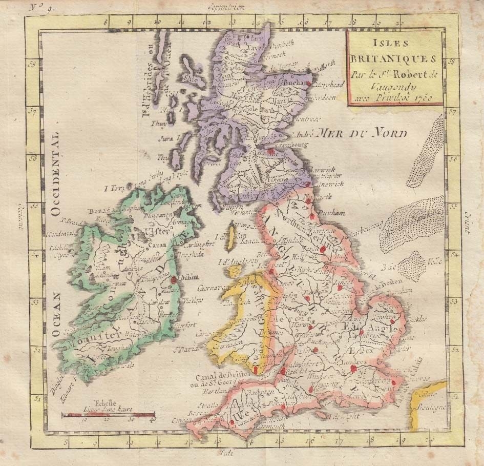 Mapa de las Islas Británicas, 1782. Robert Vaugondy