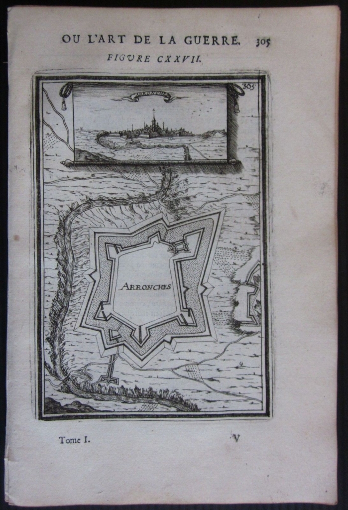 Vista y plano de la fortaleza de Arronches, Portalegre (Portugal, Europa), 1685. Mallet/Thierry