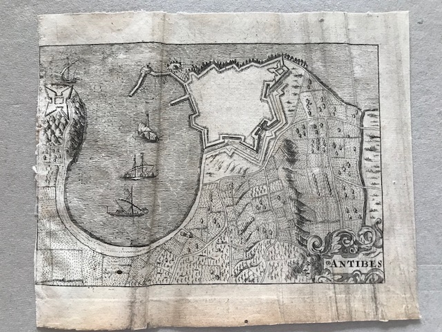 Plano y vista de la ciudad y puerto de Antibes (Francia, Europa), 1695. Nicolas de Fer