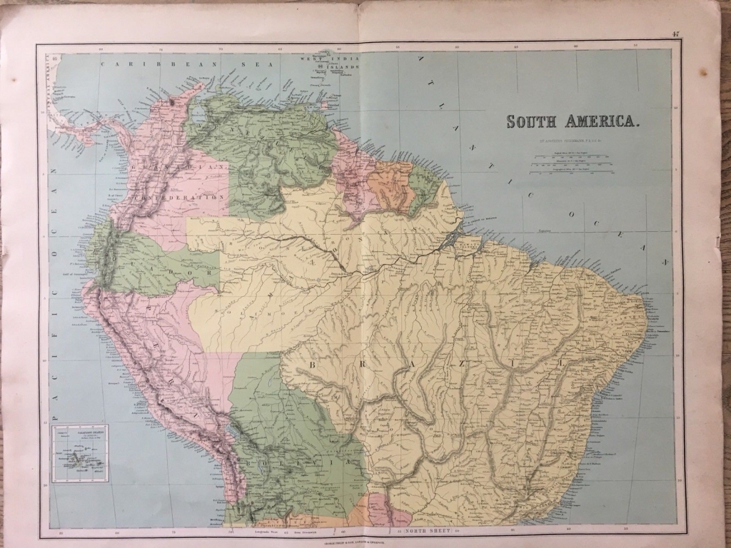 Gran mapa del norte de América del Sur, 1864.George Philip/ Bartholomew/Hughes