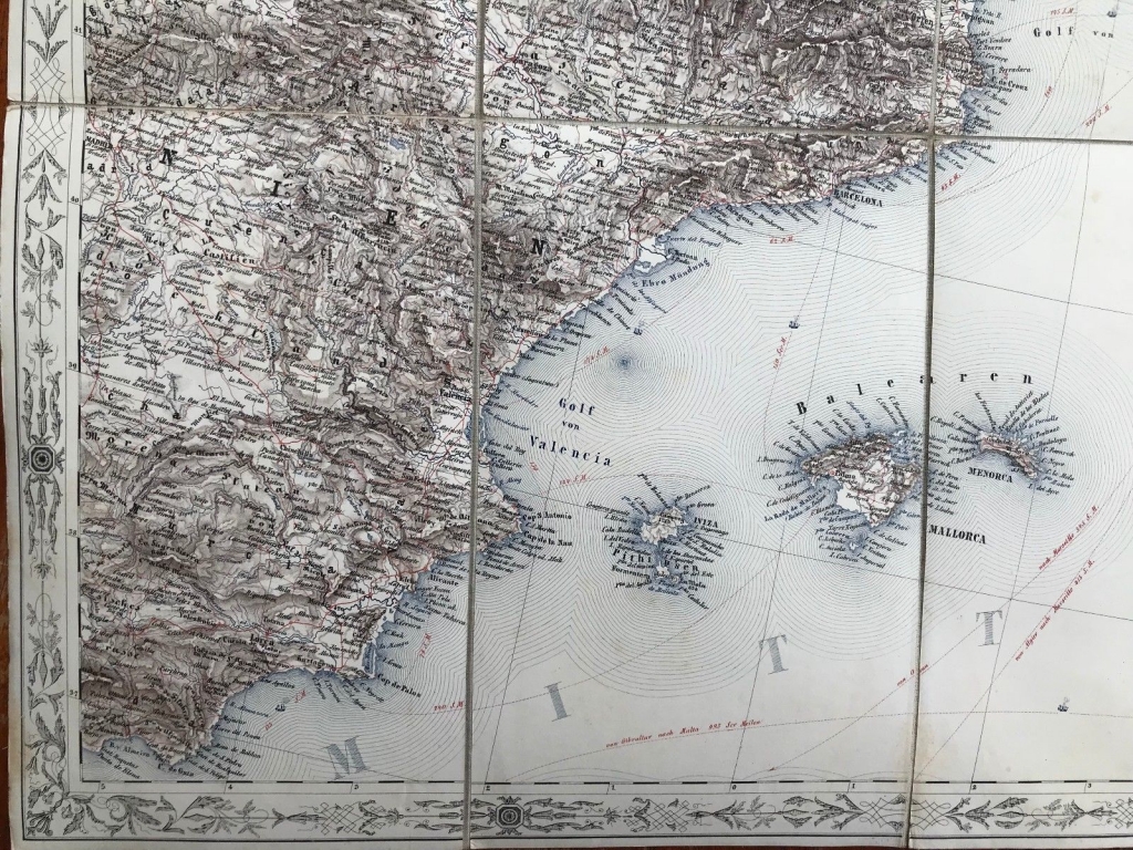 Gran mapa plegable de España oriental, hacia 1880. Anónimo