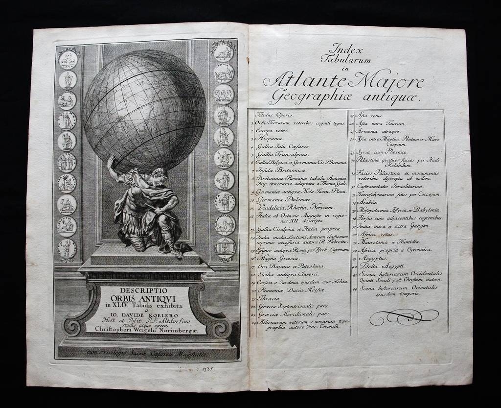 Frontispicio e Indice de Atlas, 1735. Weigel/Köehler