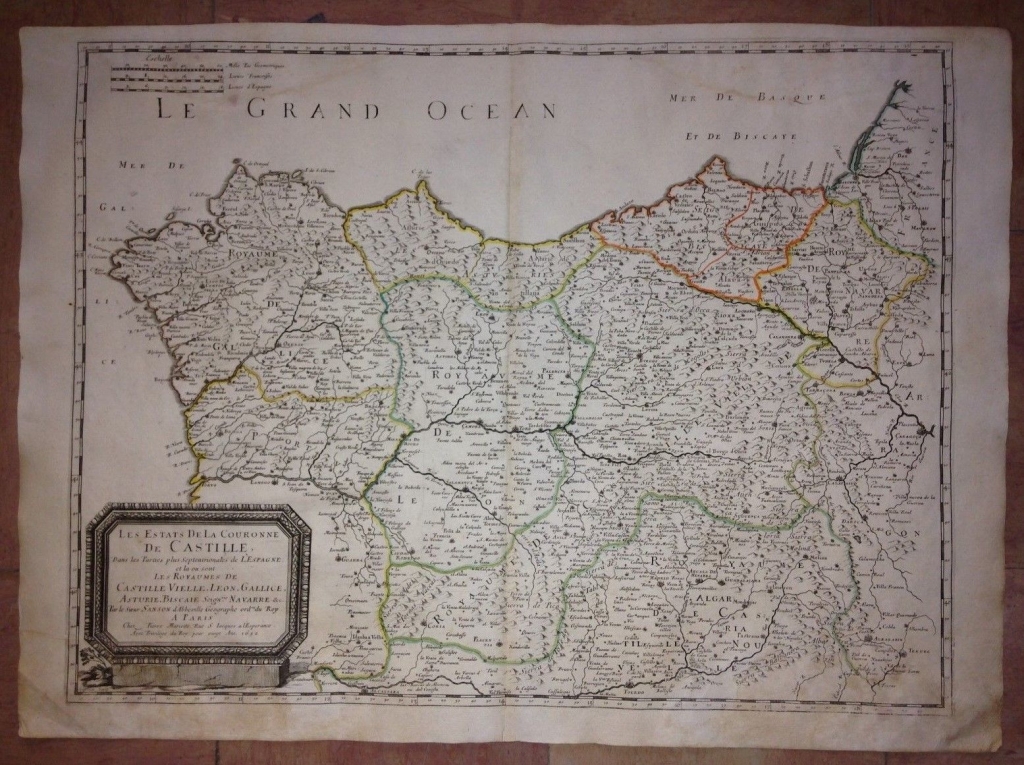 Gran mapa de Galicia, Asturias, Cantabria, País Vasco... (España)1652. Nicolás Sanson/Mariette