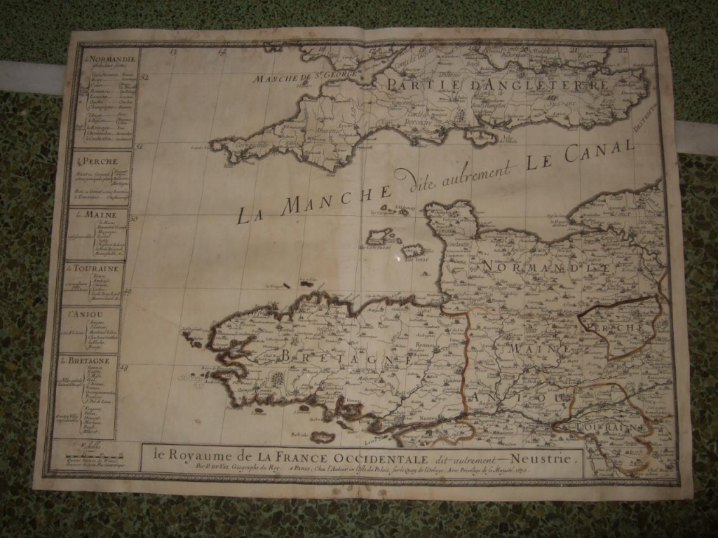 Gran mapa del canal de la Mancha (Francia y Reino Unido, Europa), 1670. Duval