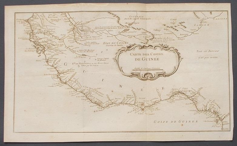 Mapa de la costa del golfo de Guinea (África occidental), circa 1750. Bellin