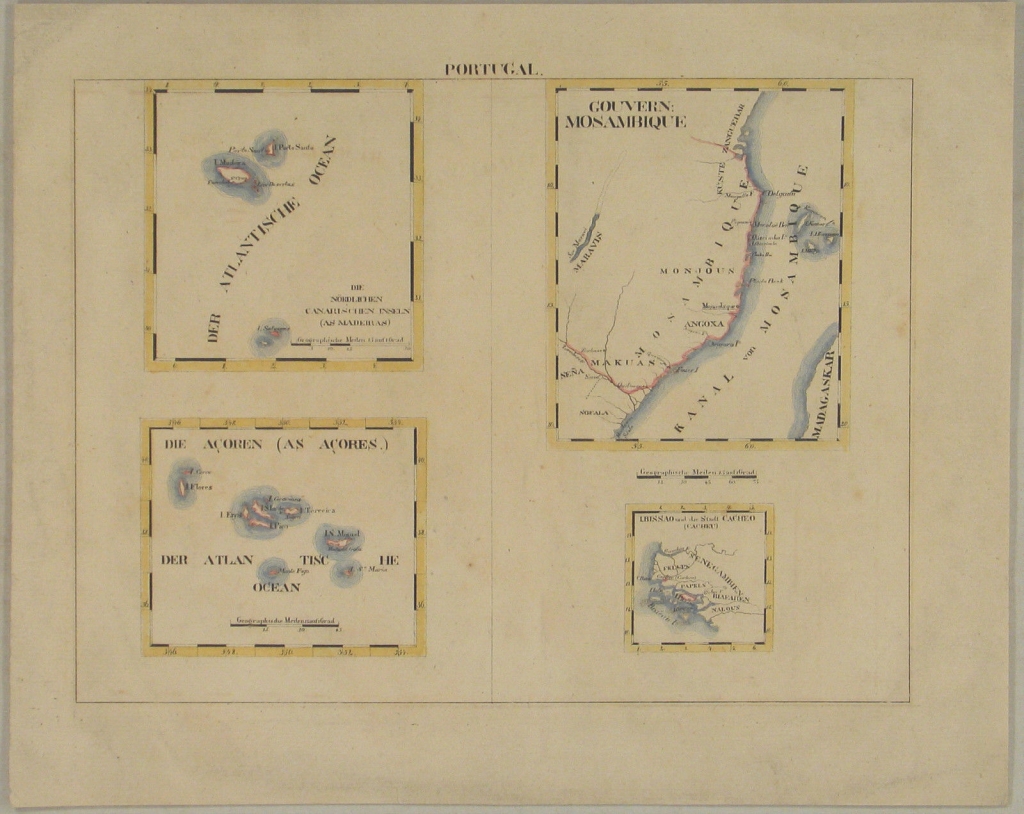 Antiguas colonias de Portugal en el Atlántico y África, hacia 1780. Anónimo