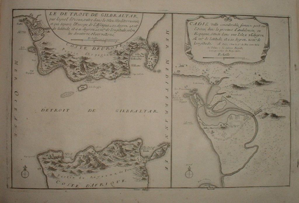 Mapa del Estrecho de Gibraltar y la Bahía de Cádiz (España). 1700. Nicolás de Fer