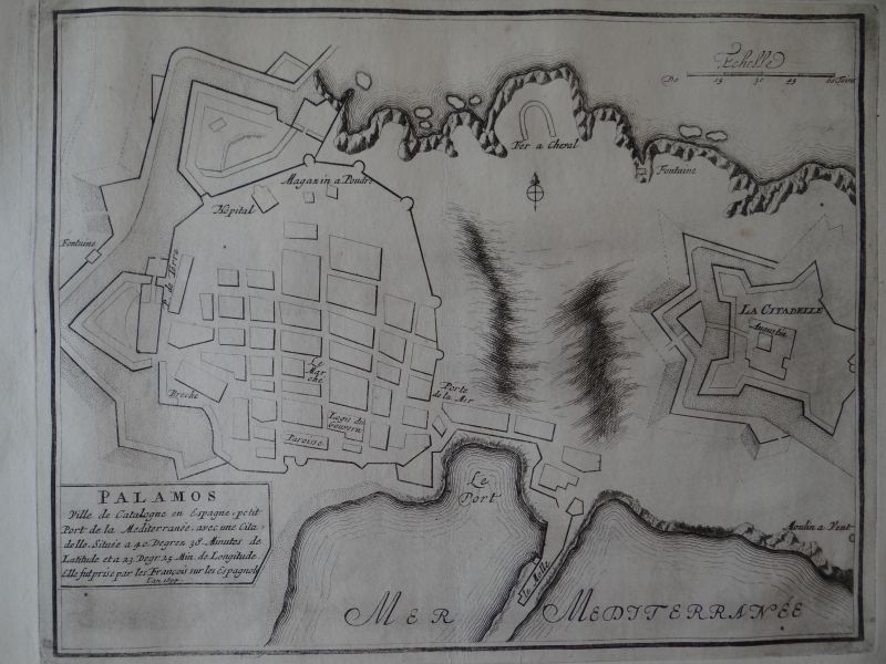 Plano de la ciudad de Palamós (Gerona, España), 1696.Nicolás de Fer