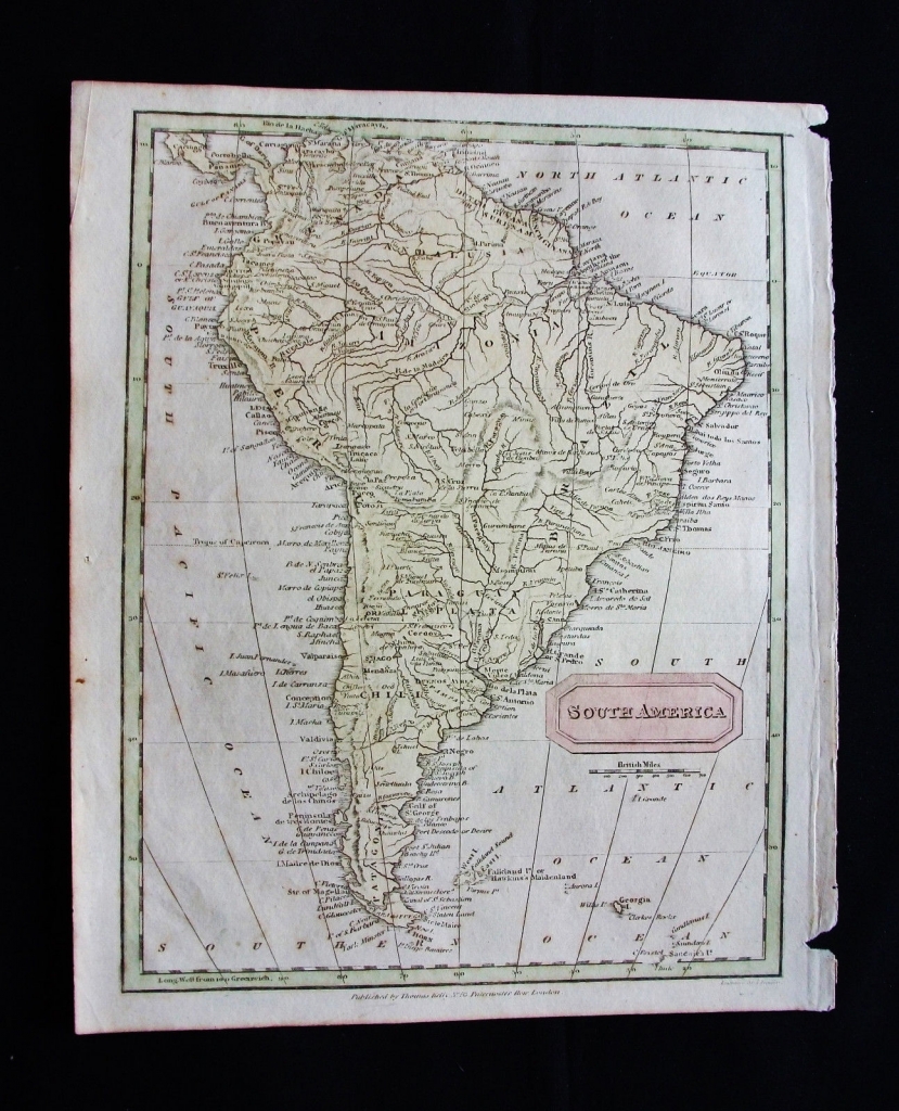 Mapa de América del Sur, 1801. T. Kelly y Walkers