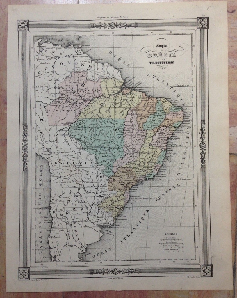 Mapa de Brasil (América del Sur), 1852. Duvotenay/Smith/Basset