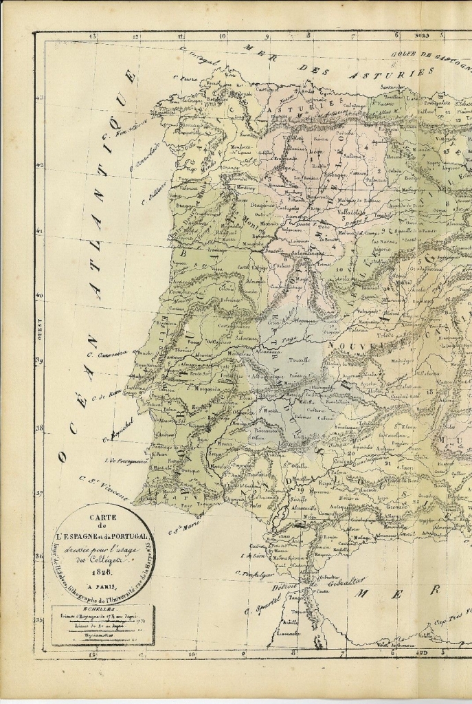 Mapa de España y Portugal, 1838. Selves