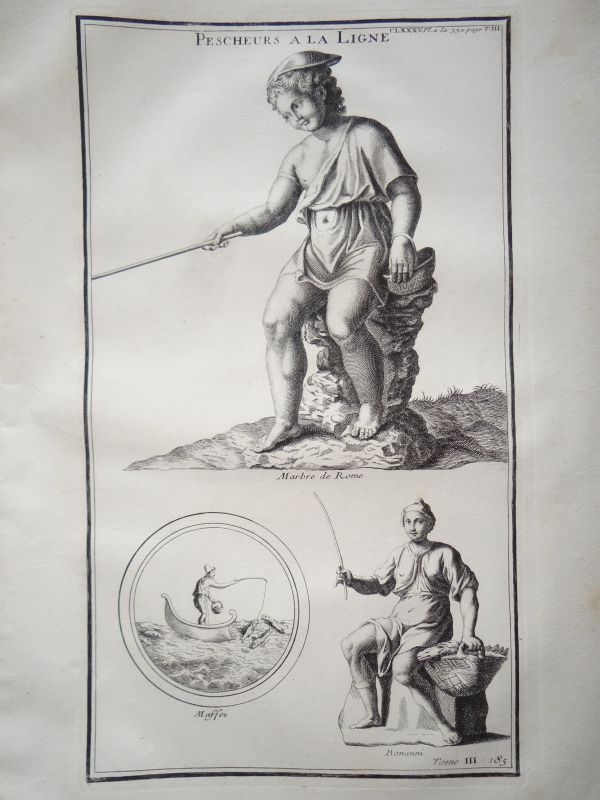 Pescadores romanos con caña de mano, 1722. Montfaucon