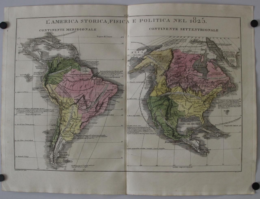 Mapa de América del Sur y Norte en 1825, 1832.  GirolamoTasso