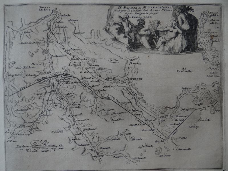 Mapa del nuevo canal de Eure,  de la Riviere a Pontgouin (Francia, Europa), 1693. Nicolás de Fer