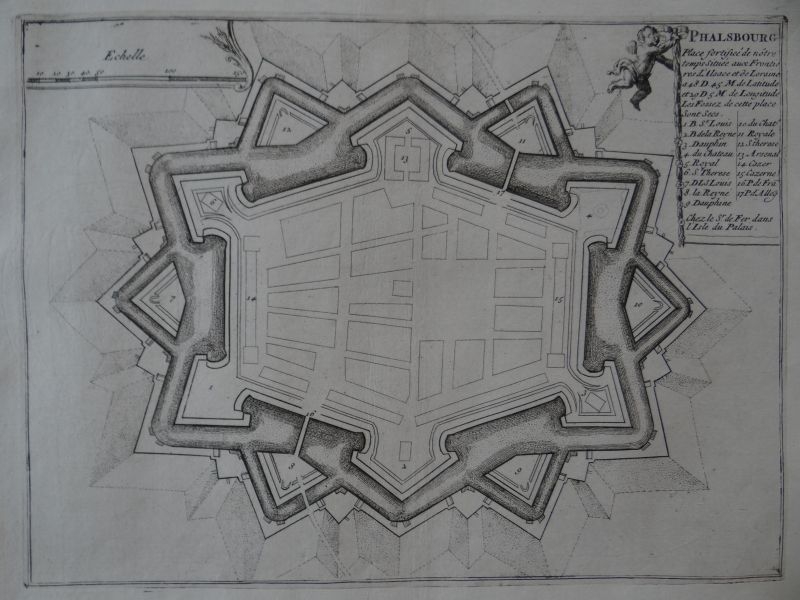 Mapa de la ciudad y fortaleza de Phalsbourg en Lorena (Francia, Europa), 1694. Nicolás de Fer