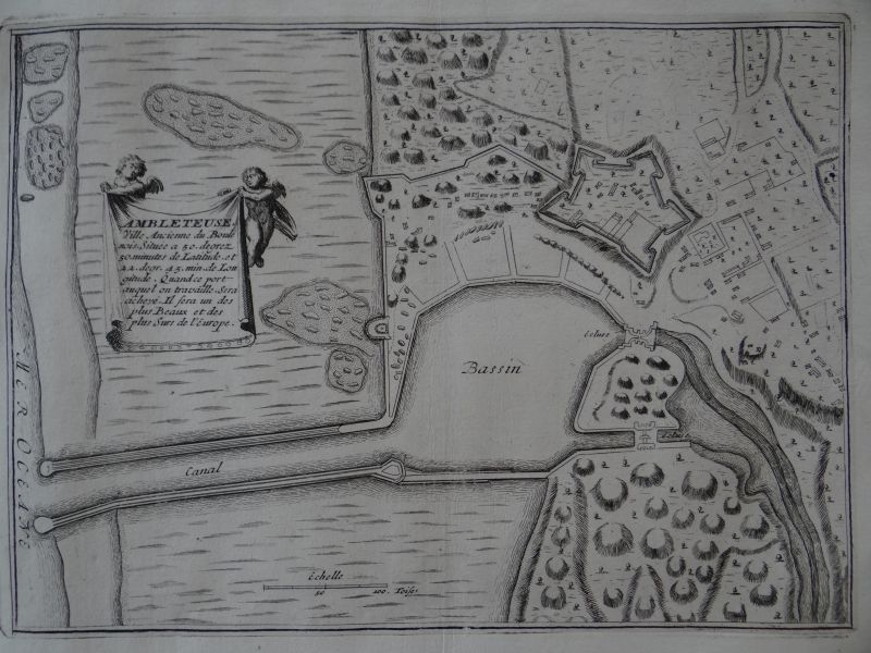 Mapa de la ciudad de Ambleteuse, Norte-Paso de Calais (Francia), 1694. Nicolás de Fer