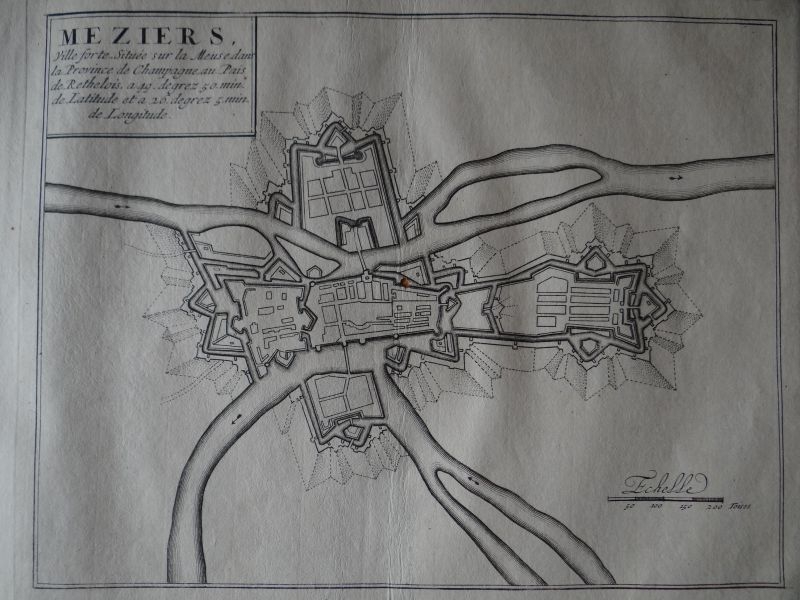 Mapa de la ciudad de Mezieres, Ardenas (Francia), 1694. Nicolás de Fer