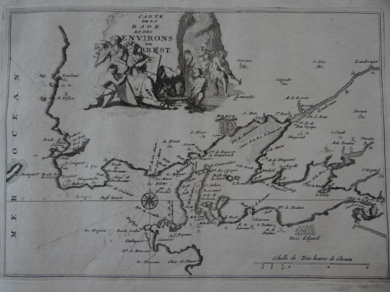 Mapa del puerto y alrededores de Brest, Bretaña (Francia), 1694. Nicolás de Fer