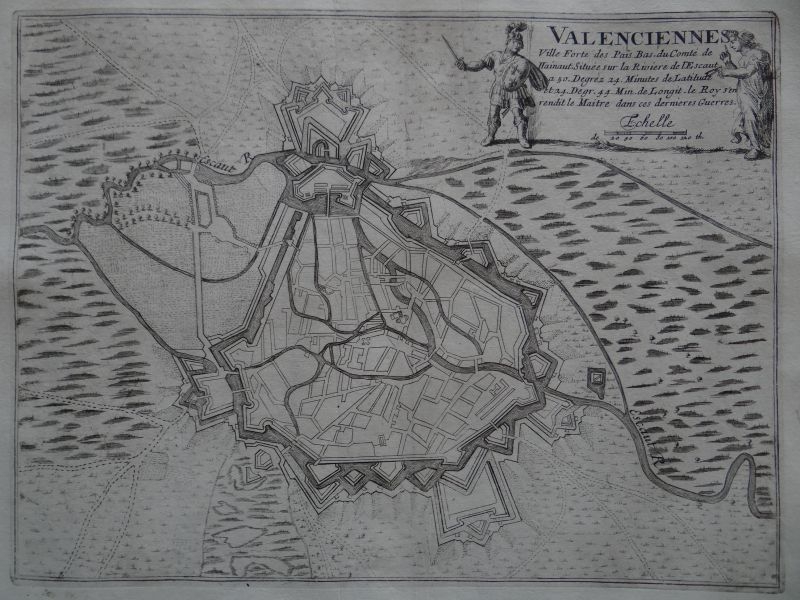 Mapa de la ciudad de Valenciennes e inmediaciones, Hauts-de-France (Francia), 1694. Nicolás de Fer