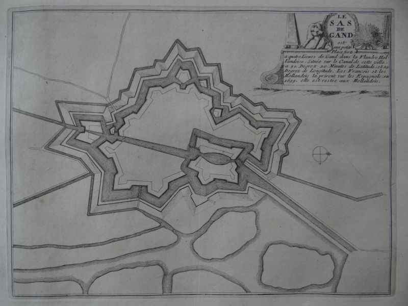 Mapa de la ciudad fortificada de Sas van Gent, Zelanda (Holanda, Europa), 1694. Nicolás de Fer