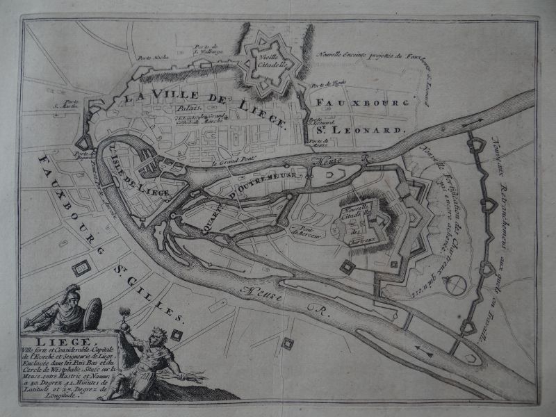Mapa de la ciudad y el puerto de Lieja (Bélgica, Europa), 1694. Nicolás de Fer